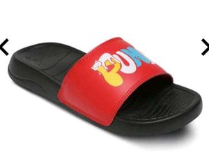 Red Puma Slides with Cartoon Graphic