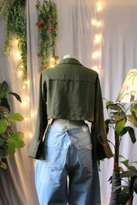 Olive Green Cropped Button-Up Shirt