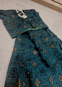Teal Geometric Print Lehenga Skirt
