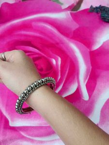 Elegant Silver Beaded Bangles
