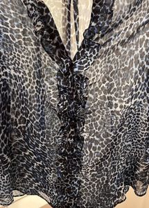 zara basic Sheer Leopard Print ruffle Blouse