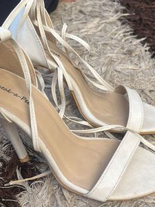 Stylish White Lace-Up Heels