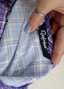 Cute Purple Plaid Puff Sleeve Top