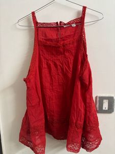Boho Red Lace Trimmed Sleeveless Top