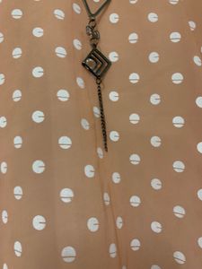 Peach Polka Dot Top with Tie Sleeves