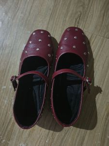 Red Mary Jane Flats