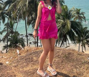 Vibrant Pink Mini Dress with Flower Detail