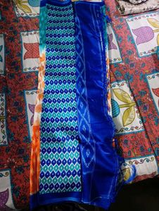 Vibrant Orange &amp; Blue Ikat Saree