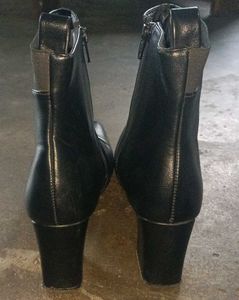 Black Faux Leather Ankle Boots