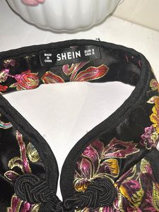 Black Floral Brocade Chinese Style Top