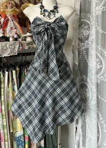 y2k Plaid Bow Strapless Dress