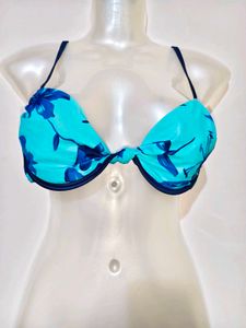 Turquoise Floral Bikini Top