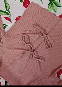 Pink Waffle Knit Tie Top