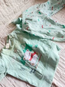 Cute Mint Bear Print Sweatshirt &amp; Pants Set