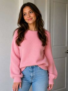 Pink Crew Neck Knit Sweater