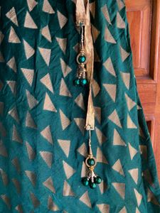 Elegant Green Ethnic Skirt with Golden Print