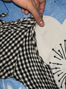 Black &amp; White Gingham Cold Shoulder Top