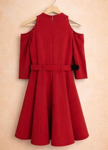 Chic Red Cold Shoulder Belted Dress