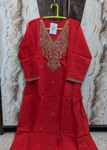 New Elegant Red Embroidered Kurta Set