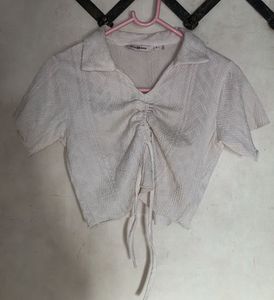 Ruched Collared Cropped Top