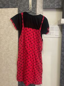 Red Heart Print Pinafore Dress