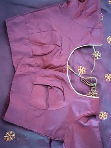 Embroidered Purple Saree with ready blouse