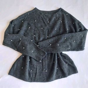 H&amp;M Pearl Embellished Grey Sweater 🫧