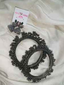 Oxidized Jhumka Earrings & Bangles Set