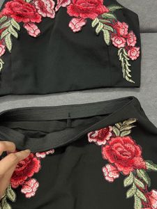Black Flower Patch Crop Top &amp; Skirt Set