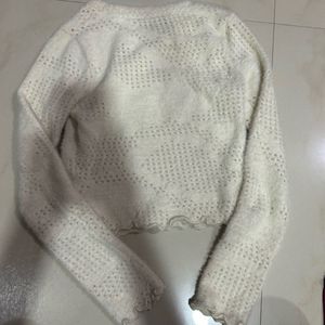 🤍 White Cropped Knit Sweater