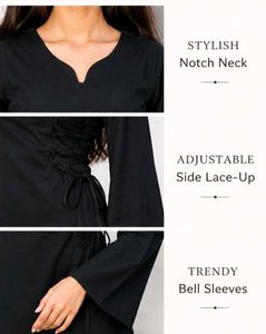 Chic Black Lace-Up Kurti Tunic