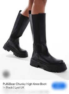 Black Chunky Platform Knee-High Boots