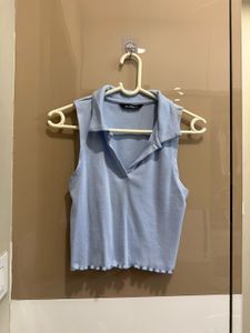 Cute Baby Blue Collared Tank Top