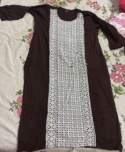 Beautiful Brown Kurta with White Embroidery