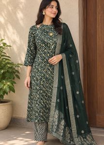 Halter neck Green Kurta Set with Dupatta