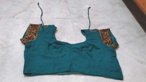 Teal Saree Bronze Embroidery with blouse