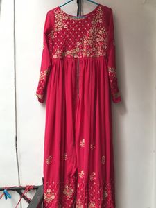 Rani Color Anarkali Kurti With Pant And Dupatta
