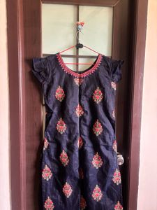 Embroidered Navy Blue Kurta
