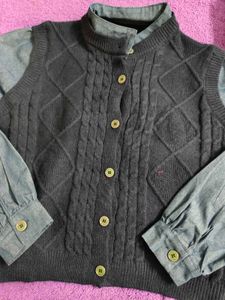 Blue Knitted Vest with Shirt