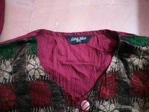 Maroon Embroidered Kurta