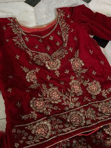 Red Velvet Embroidered Lehenga