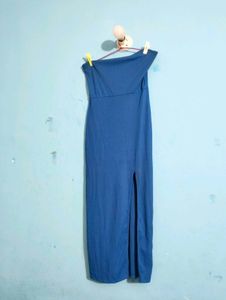 Blue One Shoulder Maxi Dress with Slit