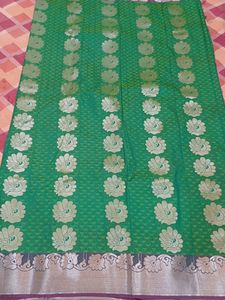 Green Silk Saree with Peacock Motif