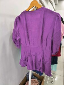 Purple Peplum Button-Down Top