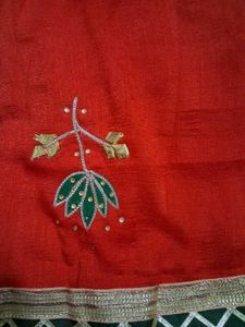 Vibrant Red Saree with Embellished Border