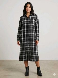 Long Sleeve Plaid Shirt Dress