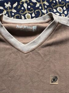Men's Brown V-Neck Long Sleeve T-Shirt