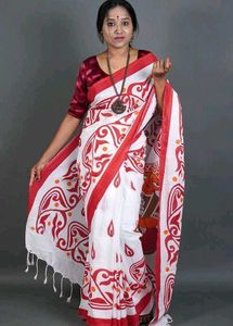 Elegant White & Red Saree