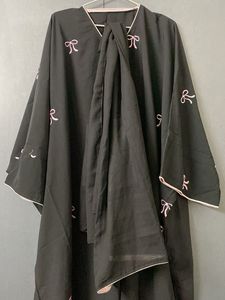 Black kaftan Abaya with Pink Bows