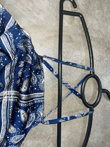 Navy Blue Paisley Print Halter Top with Tie Back